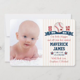Anúncio de Nascimento do Bebê Baseball com Fotos