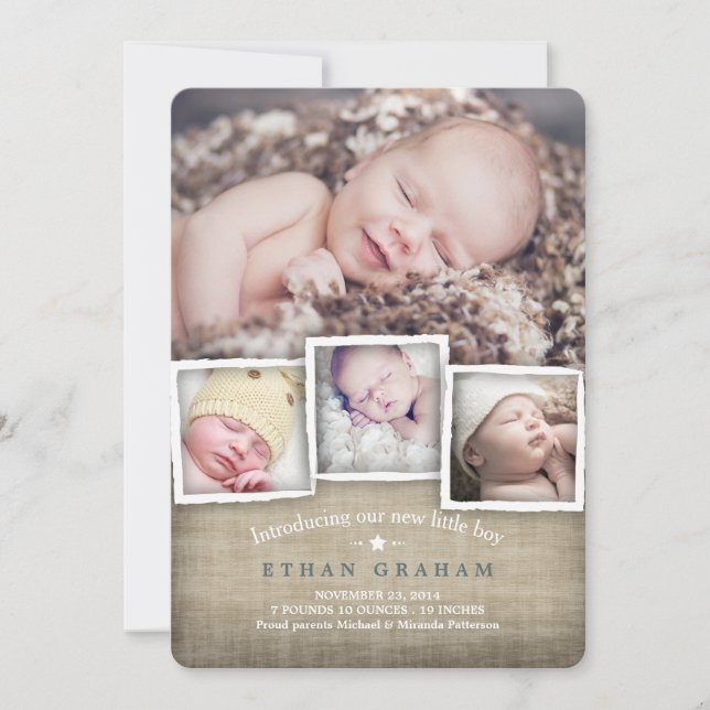 Anúncio de Nascimento do Bebê Burlap Country Sweet (Frente)