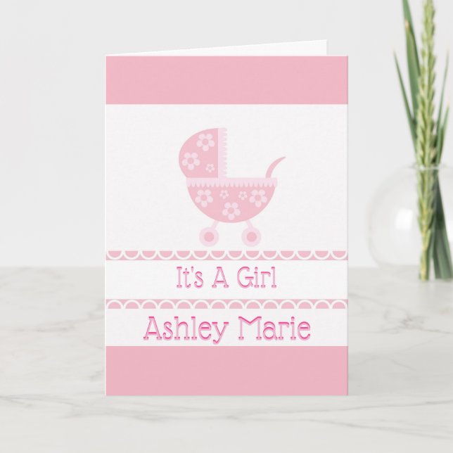 Anúncio de Nascimento do Bebê Cor-De-Rosa E Branco (Frente)