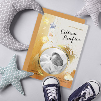 Anúncio de nascimento do bebê Dourado brilhante em