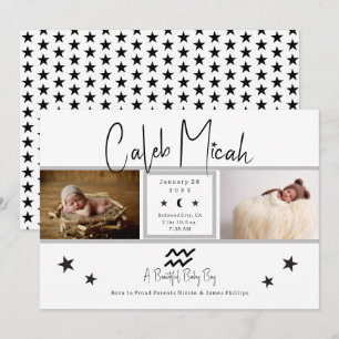 Anúncio de Nascimento do Bebê Estrelas de Aquário 