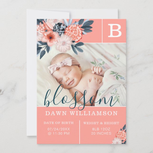 Anúncio de Nascimento do Bebê | Flores De Aquarela (Frente)