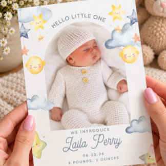 Anúncio de Nascimento do Bebê Lua e Estrelas Twink