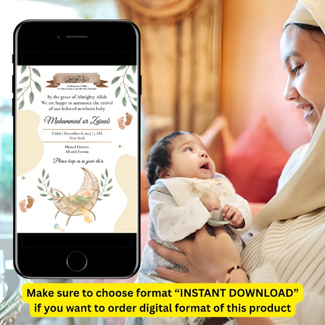 Anúncio de Nascimento do Bebê Muçulmano Cradle Uni (Criador carregado)