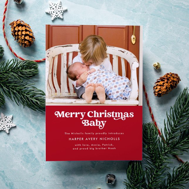 Anúncio de Nascimento do Bebê no Natal Vermelho (Criador carregado)