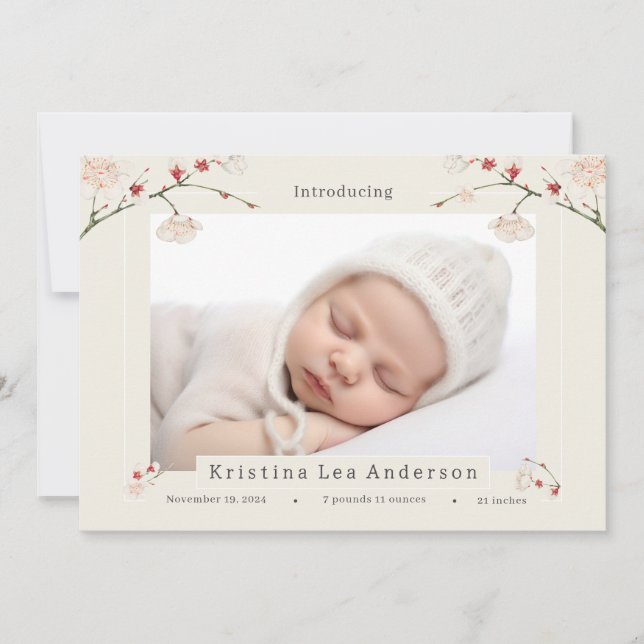 Anúncio de nascimento do bebê Primavera de Cherry  (Frente)