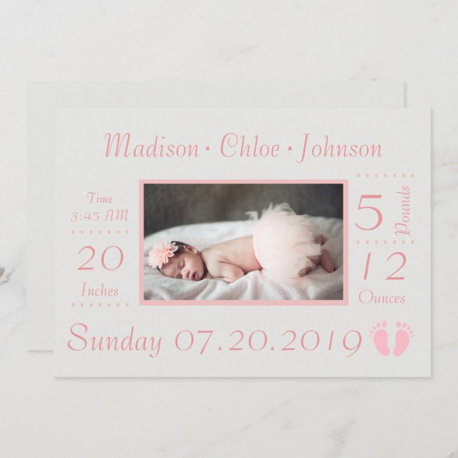 Anúncio de Nascimento do Gráfico de Nascimento da  (Frente/Verso)