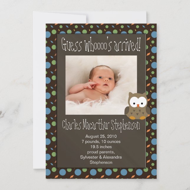 Anúncio de Nascimento do Menino Bebê, Quem Chegou? (Frente)