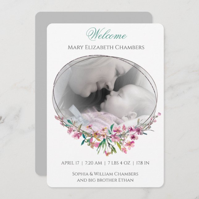 Anúncio de Nascimento do Modelo de Foto de Cherry  (Frente/Verso)