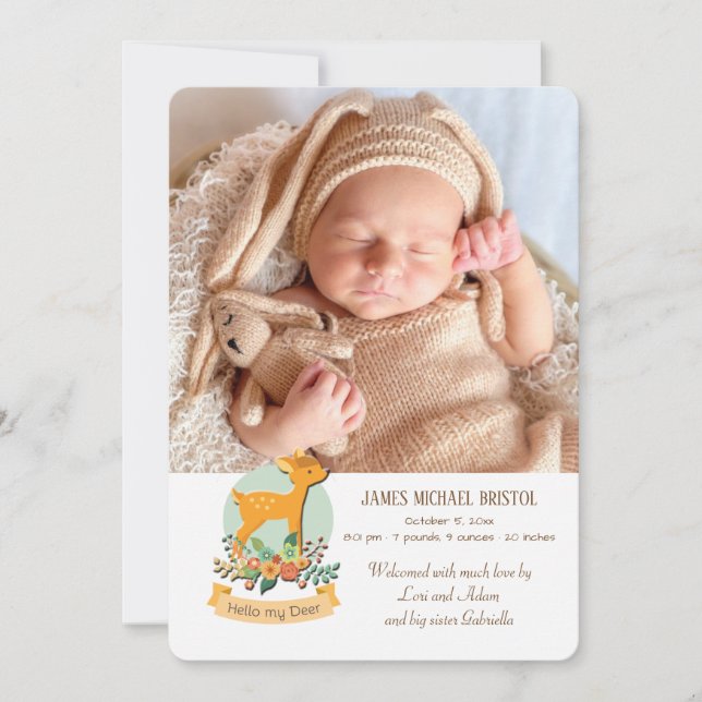 Anúncio de Nascimento do Pequeno Veado Foto (Frente)