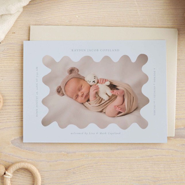 Anúncio de Nascimento do Quadro Azul de Onda Cinze (Criador carregado)