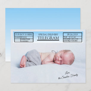 Anúncio De Nascimento Do Telegrama Especial Azul 