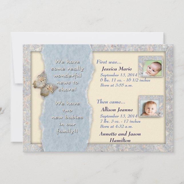 Anúncio de Nascimento dos Gêmeos Huggable (Frente)