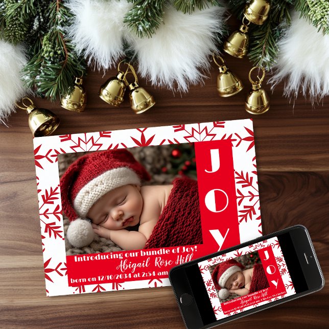 Anúncio de nascimento dos Papais noeis de Natal do (Baby's First Christmas Birth Announcement)