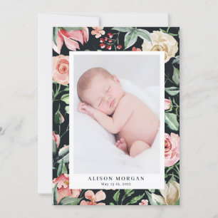 anúncio de nascimento floral com blush da meia-noi