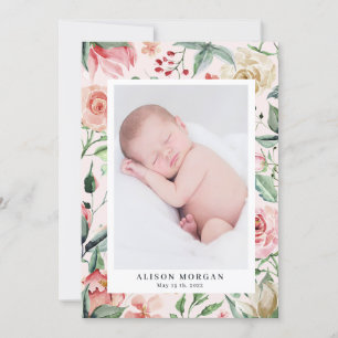 anúncio de nascimento floral com blush da meia-noi