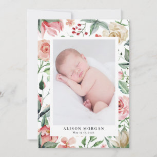 anúncio de nascimento floral com blush da meia-noi