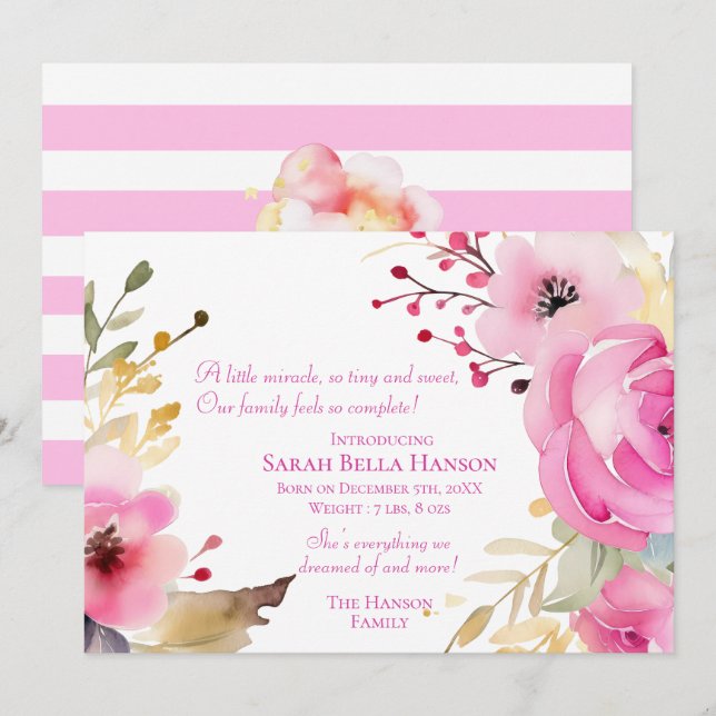 Anúncio de Nascimento Floral da Baby Girl (Frente/Verso)