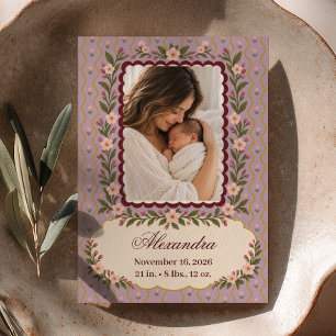 Anúncio de Nascimento Floral Lavanda em Foto