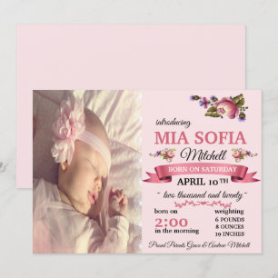 Anúncio de Nascimento Floral Rosa Elegante
