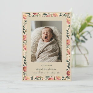 Anúncio de Nascimento Floral Vintage para Bebê