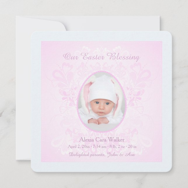Anúncio de Nascimento Foto Rosa Bênção de Páscoa (Frente)