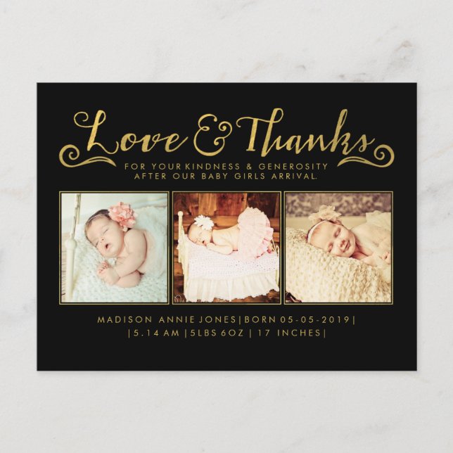 Anúncio de Nascimento Gold Baby Convite para Chá d (Frente)