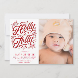 Anúncio de nascimento holly jolly, caligrafia verm