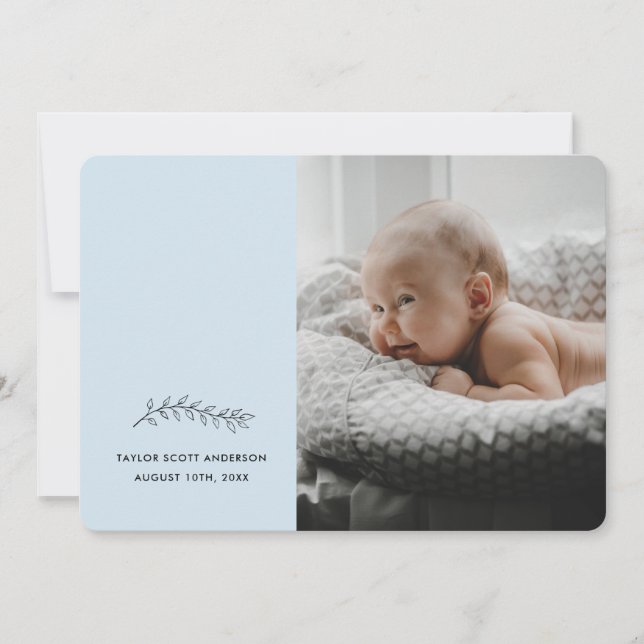 Anúncio de Nascimento Minimalista Azul Moderno (Frente)