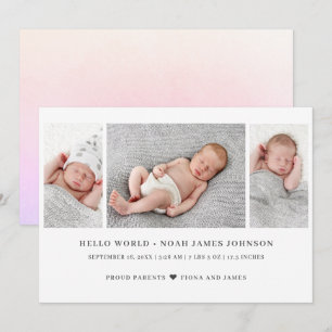 Anúncio de nascimento moderno com 3 fotos