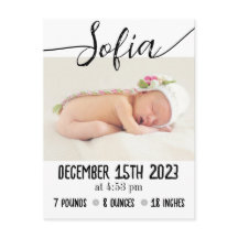 Anúncio de Nascimento Moderno com Foto e Estatísti