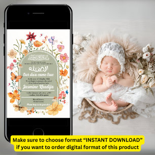Anúncio de Nascimento Muçulmano Floral do Bebê