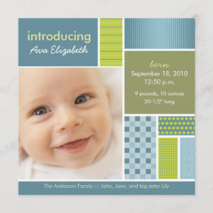 Anúncio de Nascimento Quadrado Azul do Designer Pa