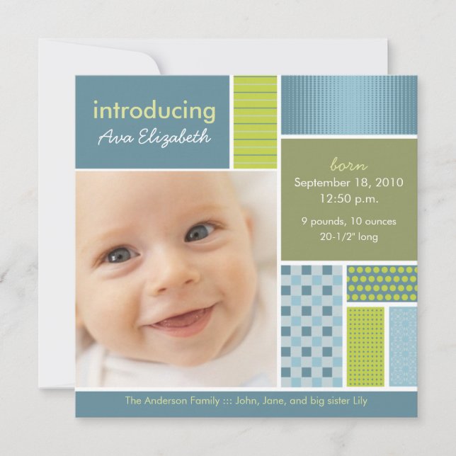 Anúncio de Nascimento Quadrado Azul do Designer Pa (Frente)