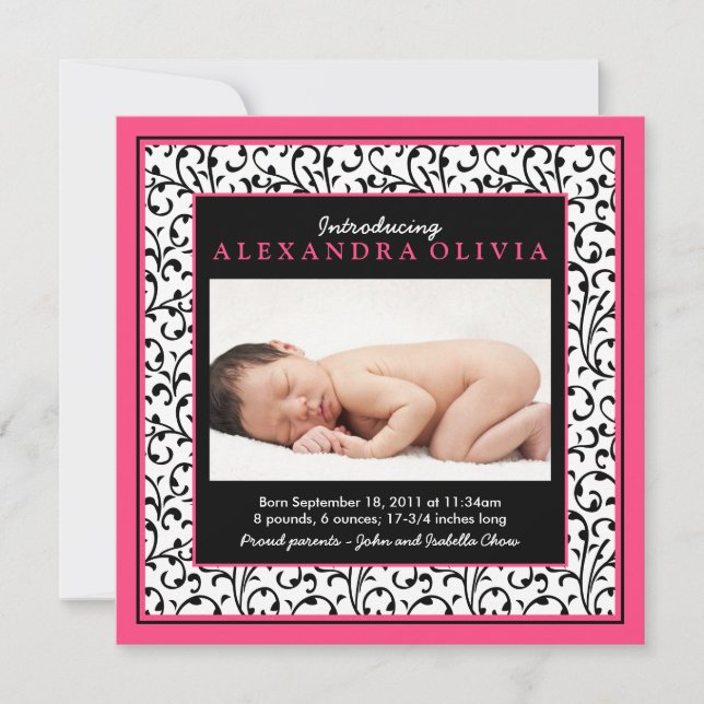 Anúncio de Nascimento Rosa Quente Foto da Menina C (Frente)