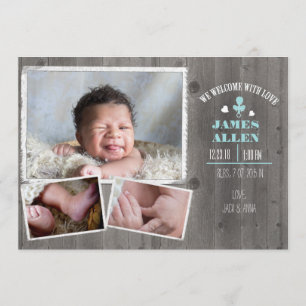 Anúncio de Nascimento Rustic Wood Baby Boy