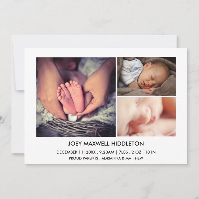 Anúncio de nascimento três fotos recém-nascidas (Frente)