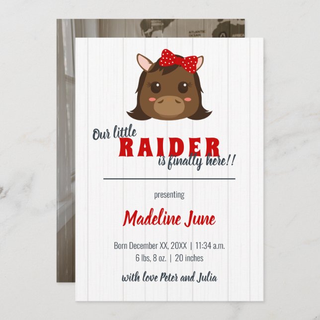 Anúncio de Nascimento Vertical Vermelho de Cavalo  (Frente/Verso)