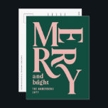 anúncio de natal da feliz verde-rosa<br><div class="desc">cartão postal de feliz de natal de vintage verde e rosa. Parte de uma coleção de feriados divertida.</div>