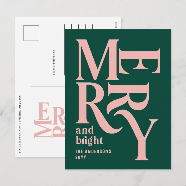 anúncio de natal da feliz verde-rosa (Frente/Verso)