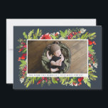 Anúncio de natalidade do natal da folhagem de água<br><div class="desc">Cartão tradicional de nascimento de Natal de Férias e Folhagem,  cor d'água,  floral e folhagem. Linda aquarela pintada de folhagem e texto moderno de roteiro. Parte de uma coleção.</div>