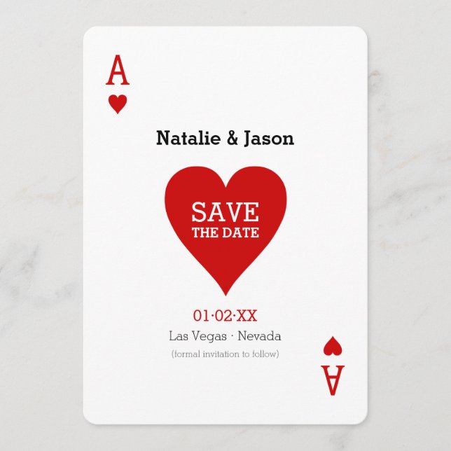 Anúncio de Noivado Ace of Hearts Save The Date (Frente)