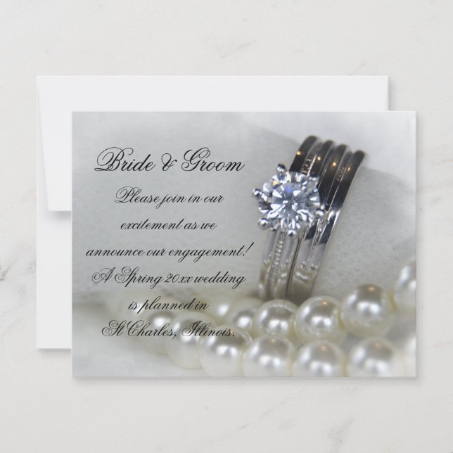 Anúncio de Noivado Anéis de Diamante e Pérolas (Frente)