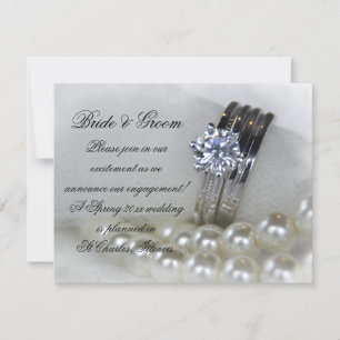 Anúncio de Noivado Anéis de Diamante e Pérolas