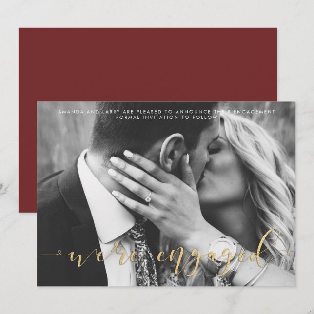 Anúncio de Noivado com Foto de Casamento Elegante (Frente/Verso)