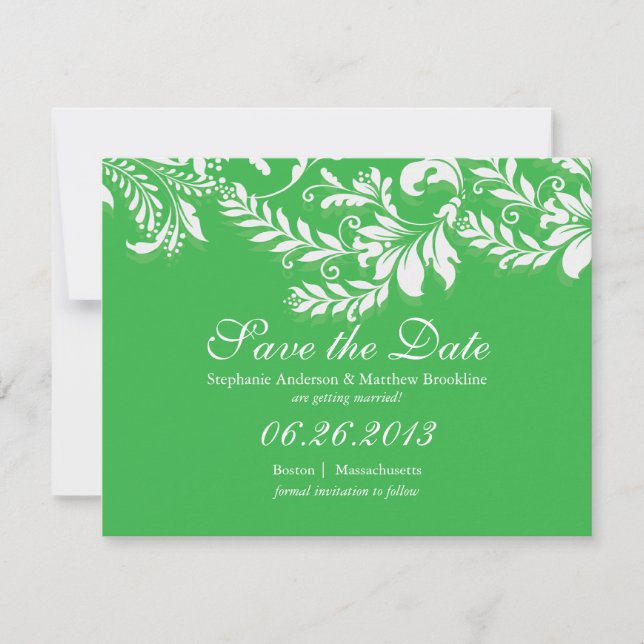 Anúncio de Noivado Damask Leaf Save the Date (Frente)