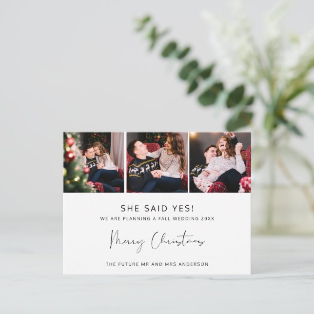 Anúncio de Noivado de Cartão de Natal de Orçamento (Em pé/Frente)