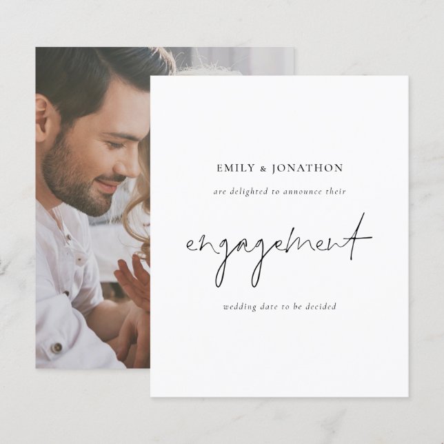 Anúncio de Noivado de Fotografia de Script Simples (Frente/Verso)