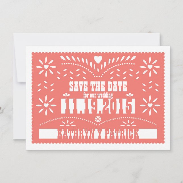 Anúncio de Noivado de Papel Picado Save the Date (Frente)