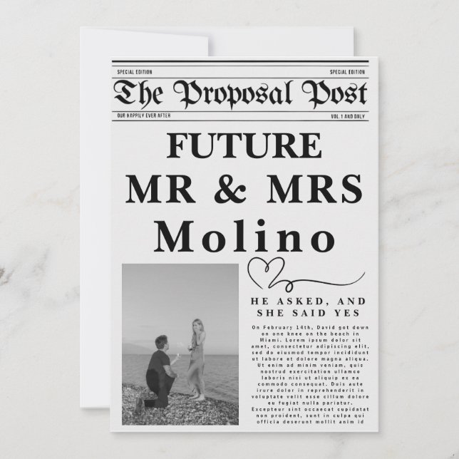 Anúncio de Noivado em Jornal Modelo de Convite (Frente)